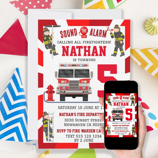 Fireman Firefighter Birthday Fire Truck Party Invitation (Creator Uploaded)