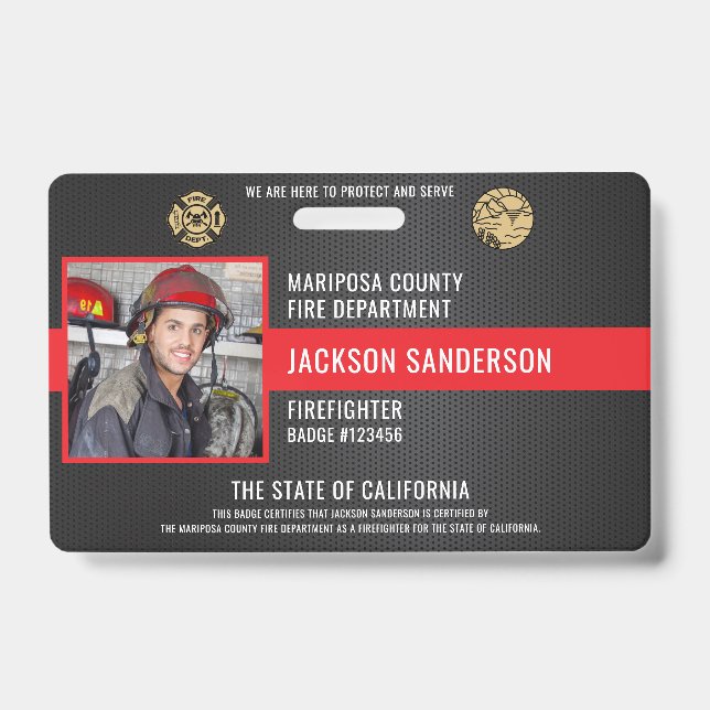 Fireman Firefighter Fire Department Employee ID Badge (Front)