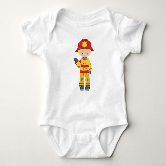 Fireman, Firefighter, Firefighting, Blonde Hair Baby Bodysuit (Front)
