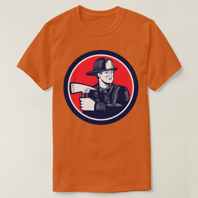 Fireman Firefighter Holding Fire Axe Woodcut Class T-Shirt (Design Front)