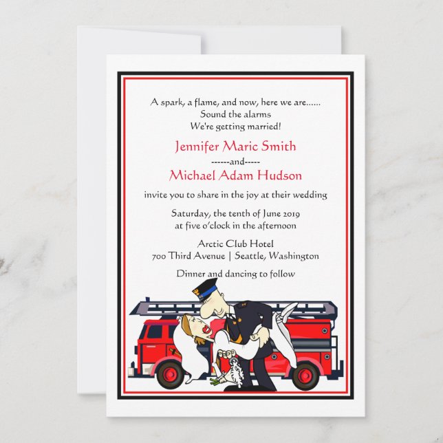 Fireman Firefighter Wedding Invitation (Front)