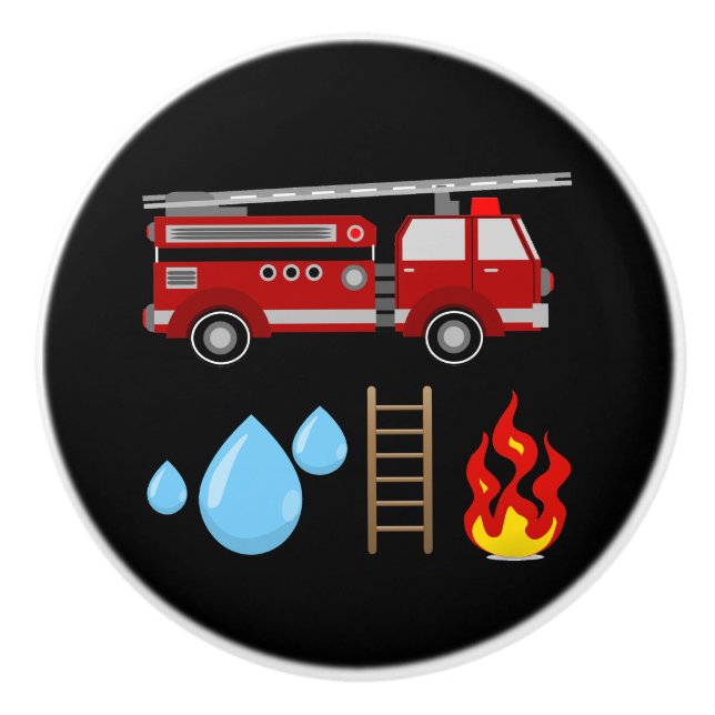 Fireman Firetruck Fire Truck Kids Boys Ceramic Knob (Front)