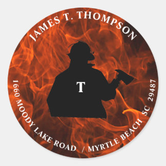 Fireman Flame Background Return Address Classic Round Sticker
