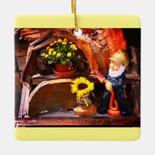 Fireman garden gnome ceramic ornament