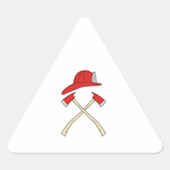 Fireman Helmet Crossed Fire Axe Drawing Triangle Sticker (Front)