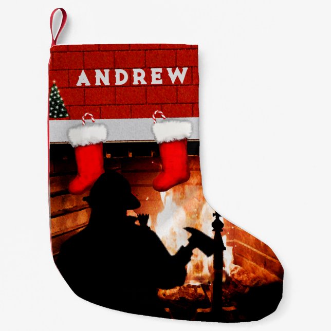 Fireman Holiday Gift Small Christmas Stocking (Front)