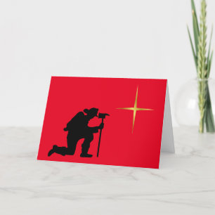 Fireman Kneeling Christmas Card