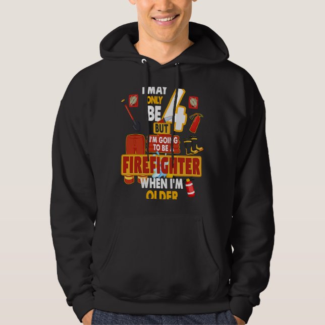 Fireman Outfit Idea For Kids & Boys 4th Birthday F Hoodie (Front)