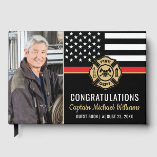 Fireman Photo Red Line Flag Firefighter Retirement Guest Book