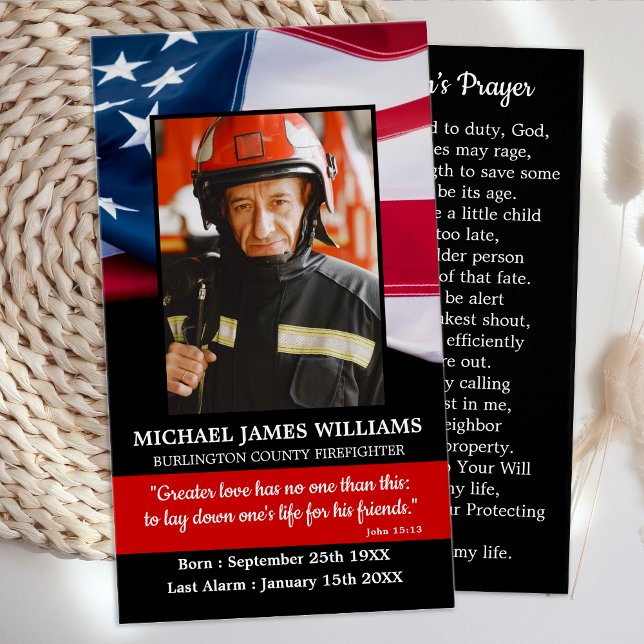 Fireman Prayer Remembrance Memorial Funeral Card (Creator Uploaded)