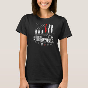 Fireman Red Flag Distressed Firefighter Truck Amer T-Shirt