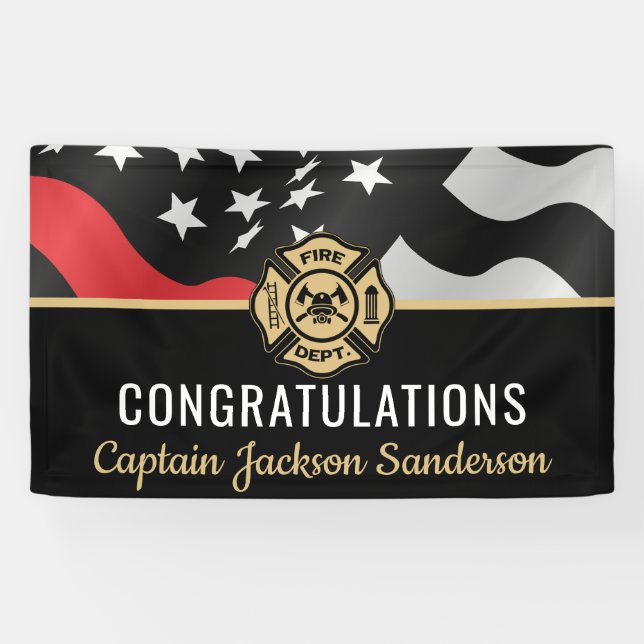 Fireman Retirement Party Firefighter Red Line Flag Banner (Horizontal)