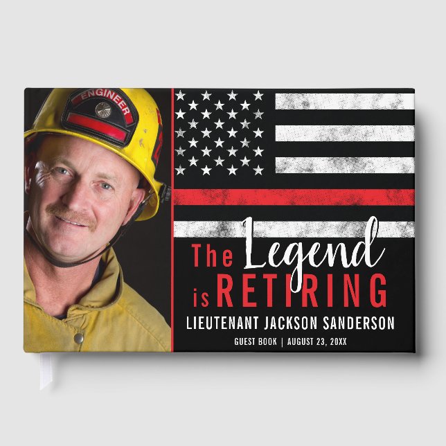Fireman Retirement Thin Red Line Firefighter Photo Guest Book (Front)