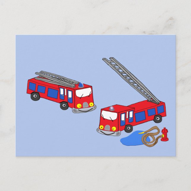 Fireman’s Red Fire Trucks Postcard (Front)