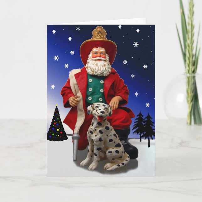 Fireman Santa w/ Dalmation Holiday Card (Front)