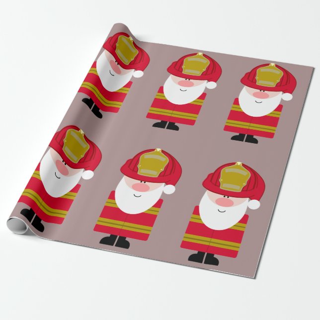 Fireman Santa Wrapping Paper (Unrolled)