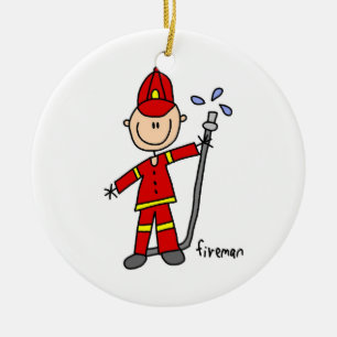 Fireman Stick Figure Ceramic Tree Decoration