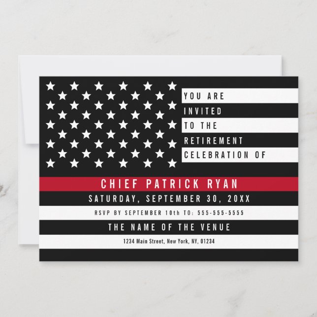 Fireman Thin Red Line American Flag Retirement Invitation (Front)