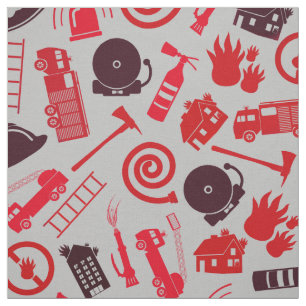 Fireman Tools and Symbols Grey Fabric