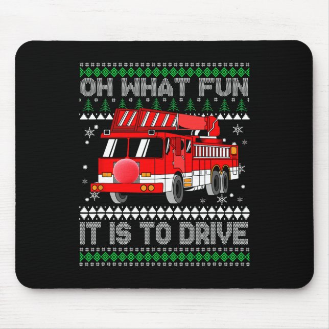 Fireman Ugly Christmas  - Fire Truck  Mouse Pad (Front)