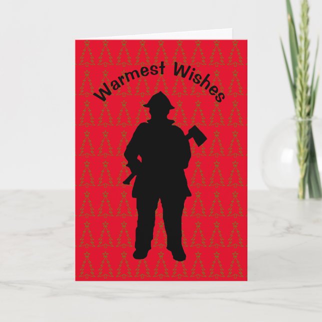 Fireman With Axe Silhouette Christmas Card         (Front)