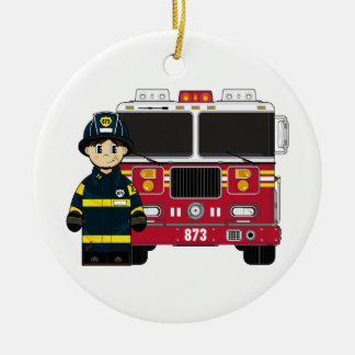 Fireman with Fire Engine Ornament