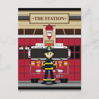 Fireman with Fire Engine Postcard