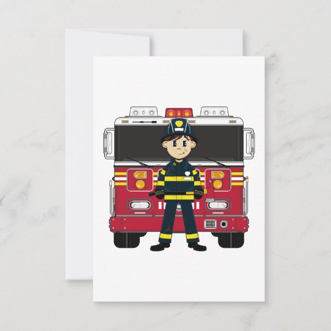 Fireman with Fire Engine RSVP Card (Front)
