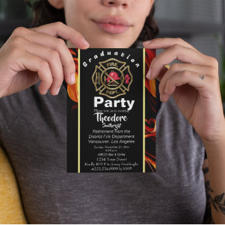 Fireman's Badge Firefighter Graduation Invitation