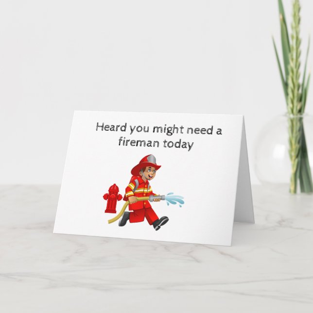 FIREMAN'S HELP WITH *60* CANDLES ON BIRTHDAY CAKE CARD (Front)