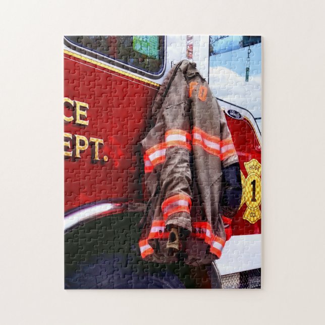 Fireman's Jacket On Fire Truck Jigsaw Puzzle (Vertical)