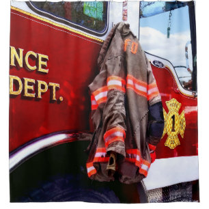 Fireman's Jacket On Fire Truck Shower Curtain
