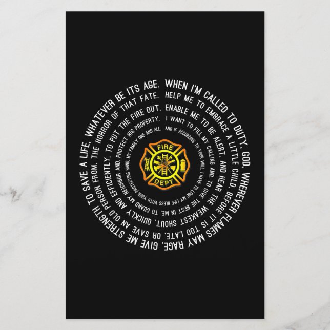 Firemans Prayer, Firefighter Motivational Stationery (Front)
