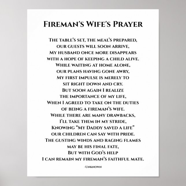 Fireman's Wife's Prayer Poster (Front)
