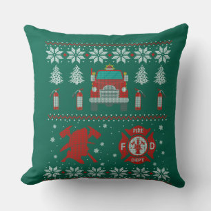 Firemen Firefighter Christmas Ugly Xmas Sweater Cushion