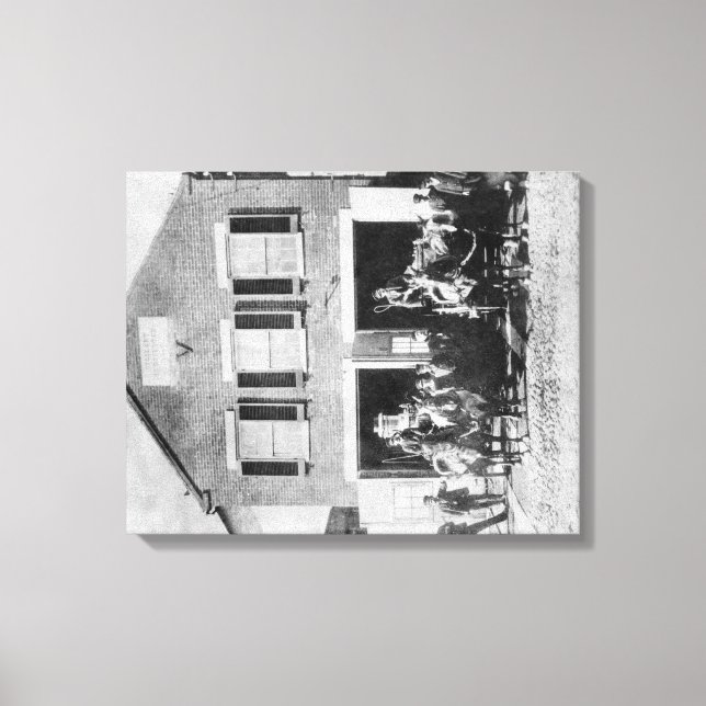 Firemen with Equipment outside Firehouse Canvas Print (Front)