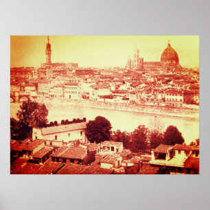 FIRENZE - ANTIQUE FLORENCE PANORAMIC VIEW 1859 POSTER