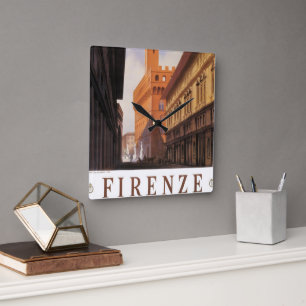 Firenze, Florence, Palazzo Vecchio, Vintage Italy Square Wall Clock
