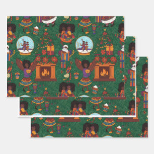 Fireplace and Kente Cloth Wrapping Paper Sheet