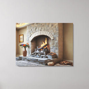 Fireplace at home canvas print