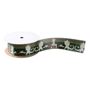 Fireplace Dragons Christmas pattern Satin Ribbon