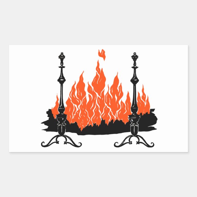 Fireplace red flames silhouette art rectangular sticker (Front)