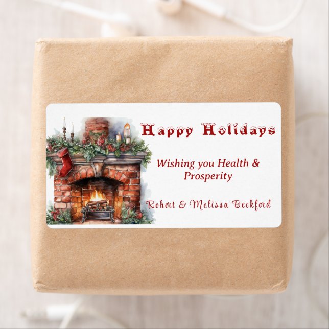 Fireplace Red Stocking Holly Leaves Candles (Insitu)