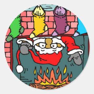 Fireplace Santa Classic Round Sticker