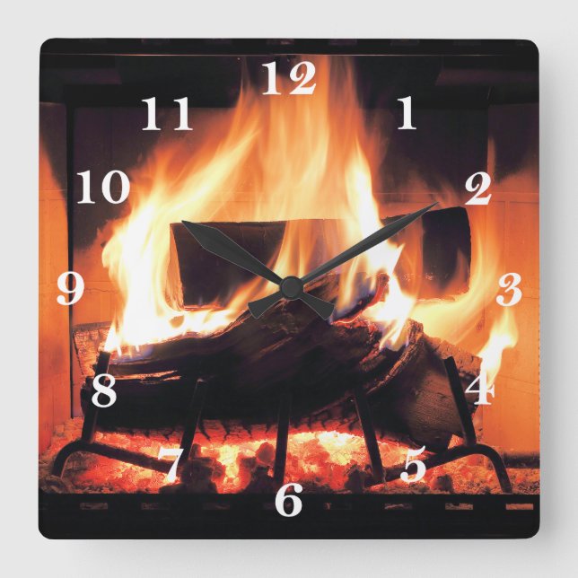 Fireplace Square Wall Clock (Front)