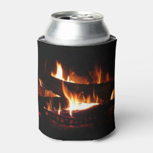 Fireplace Warm Winter Scene Photography Can Cooler