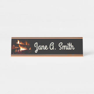 Fireplace Warm Winter Scene Photography Desk Name Plate
