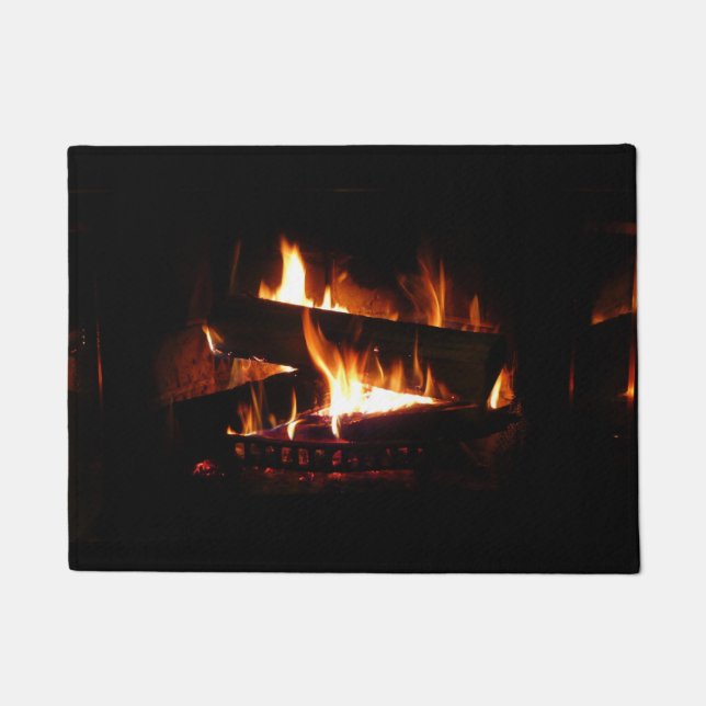 Fireplace Warm Winter Scene Photography Doormat (Front)