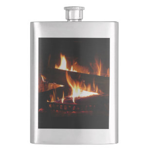 Fireplace Warm Winter Scene Photography Hip Flask
