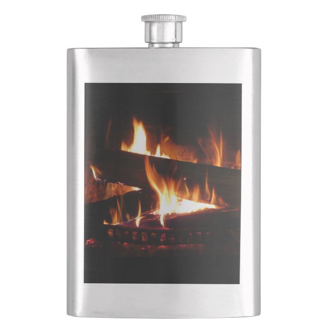 Fireplace Warm Winter Scene Photography Hip Flask (Front)